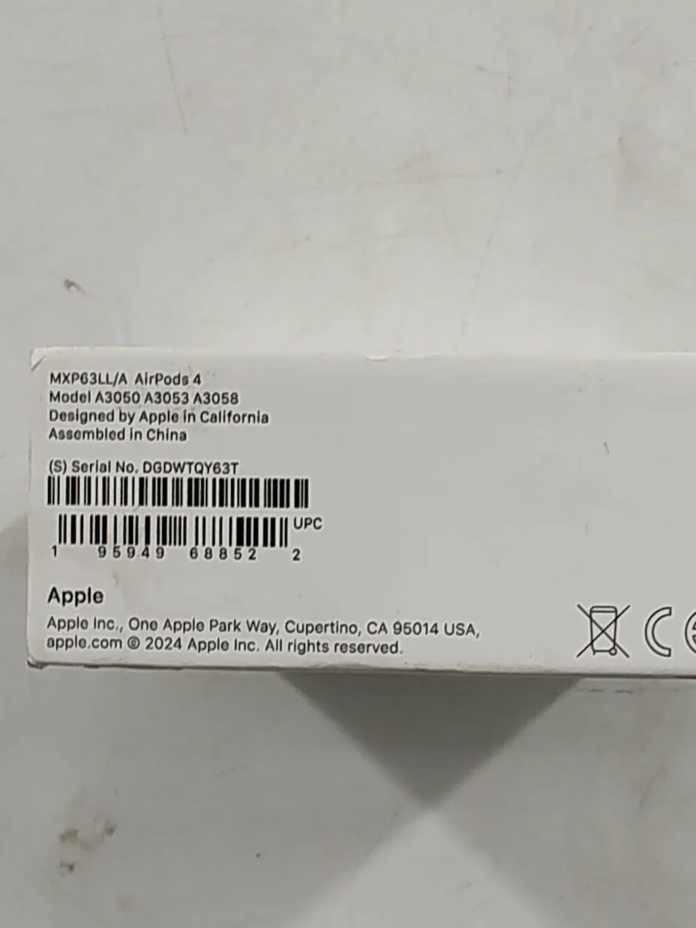 Apple AirPods 4 Serial:D9P29RJ7PT White NEW F2B@CMK